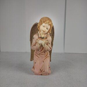 Vintage Lello Kneeling Angel Figurine Large Gold Wings Italy 5501 8 inches Tall